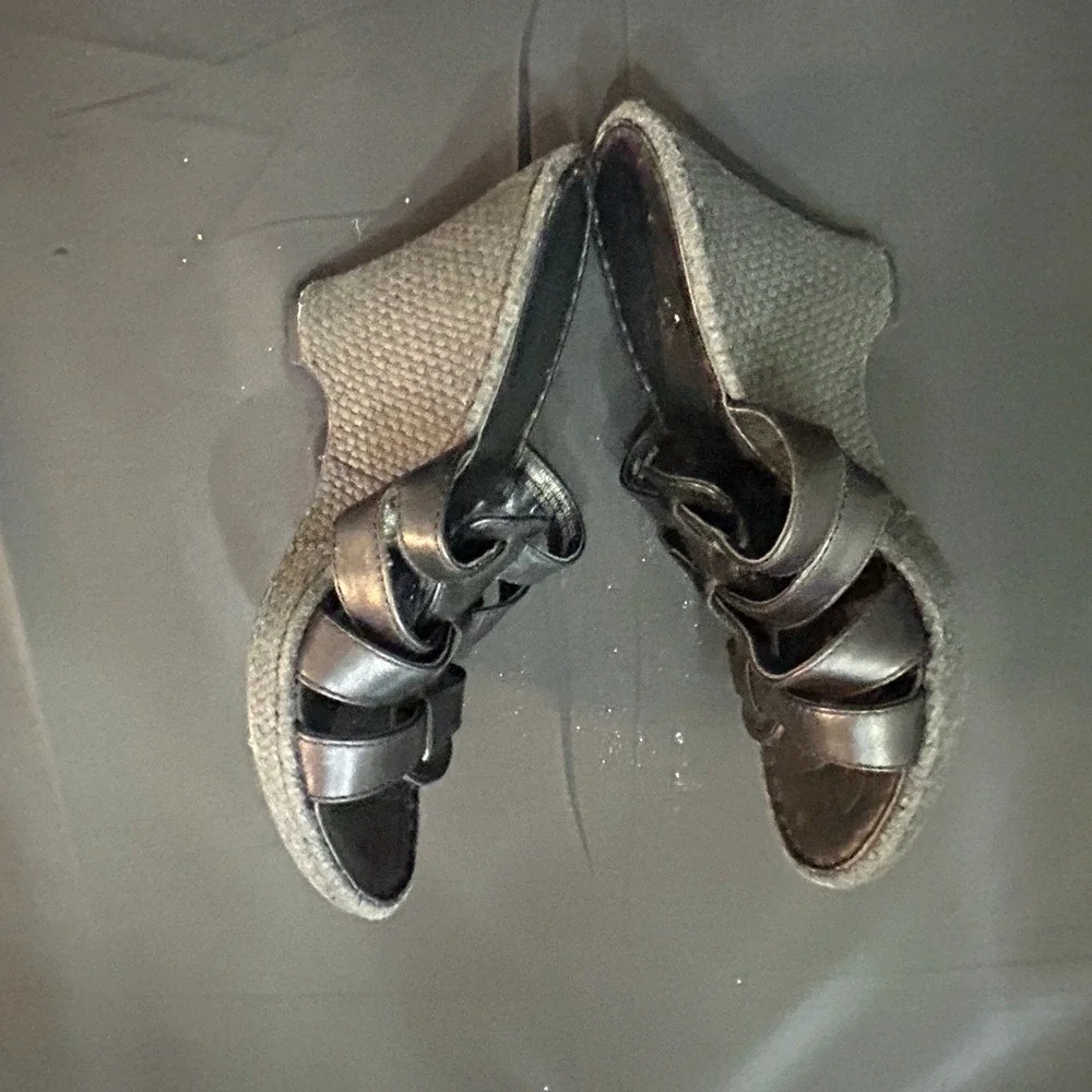 Born Concept Leather Wedge Slip On Sandals Silver Comfort Women's Size 7 EU 38
